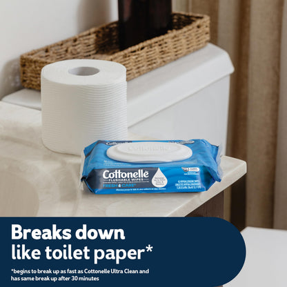Cottonelle Fresh Feel Flushable Wet Wipes, Adult Wet Wipes, 8 Flip-Top Packs, 42 Wipes Per Pack (336 Total Wipes), Packaging May Vary